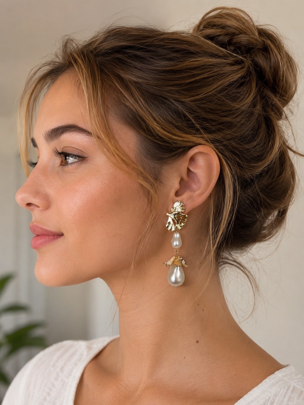 House of Harlow 1960 Botanical Pearl Drop Statement Earrings NIB